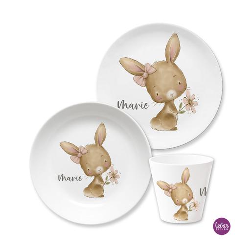 Hase Kindergeschirr Set  | Geschirrset aus Melamin und BPA frei für Kinder | Artikelnummer: 5028-6304-6657 -3