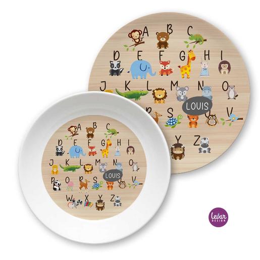 ABC Tier Kinderteller Holzfarben | Kinderteller mit Namen aus Melamin, BPA frei, für die Spülmaschine | Artikelnummer: 114216779 20