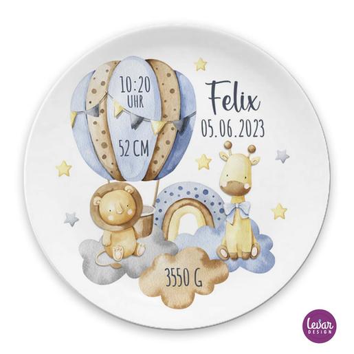 Ballon Geburtsteller, Taufteller | Kinderteller mit Geburtsdaten aus Melamin BPA frei | Artikelnummer: 111635995 -1