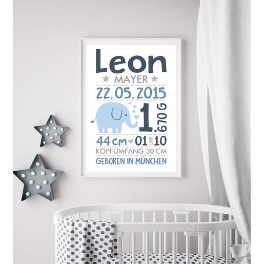 Personalisiertes Geschenk Baby zur Geburt – Taufgeschenk – Elefant | Baby Geschenke zur Geburt | Zauberhaftes personalisiertes Geschenk zur Geburt und Taufe | Artikelnummer: kudruelefant -3