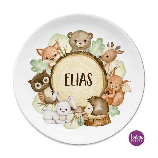 Kinderteller Waldtiere Melamin mit Namen | Teller mit Namen BPA frei | Artikelnummer: 8606-5070-1354 -4