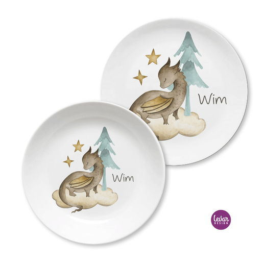 Kindergeschirr Set kleiner Dino | Personalisierte Kinderteller aus Melamin, 2 teilig | Artikelnummer: 2833-8835-3543 -1