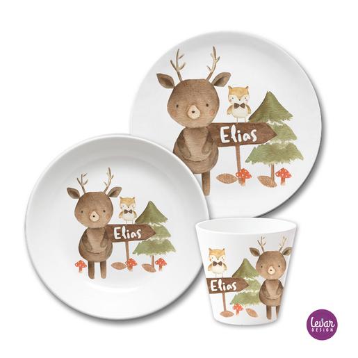 Kindergeschirr Set Bär, Waldtiere | 3teiliges Geschirrset aus Melamin für Kinder, BPA frei | Artikelnummer: 1014-3220-0872 -1