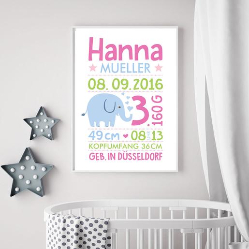 Personalisiertes Geschenk Baby zur Geburt – Taufgeschenk – Elefant | Baby Geschenke zur Geburt | Zauberhaftes personalisiertes Geschenk zur Geburt und Taufe | Artikelnummer: kudruelefant -5