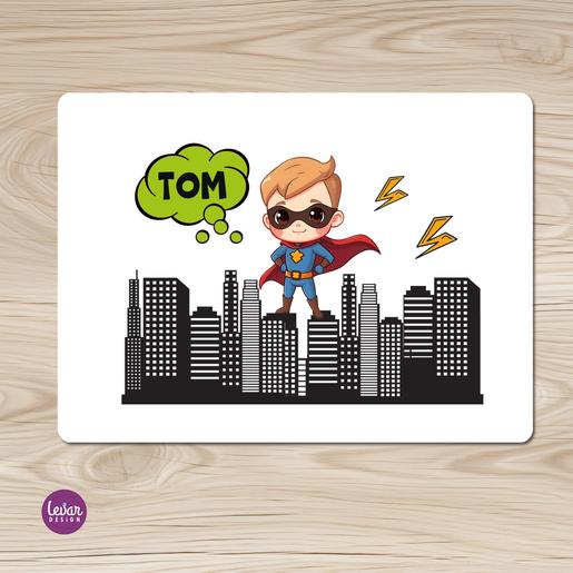 Hero - Superhelden, Tischset, Platzset  | Tischset mit Namen personalisiert, abwischbar | Artikelnummer: 68142087 -2