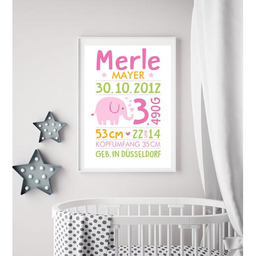 Personalisiertes Geschenk Baby zur Geburt – Taufgeschenk – Elefant | Baby Geschenke zur Geburt | Zauberhaftes personalisiertes Geschenk zur Geburt und Taufe | Artikelnummer: kudruelefant -1