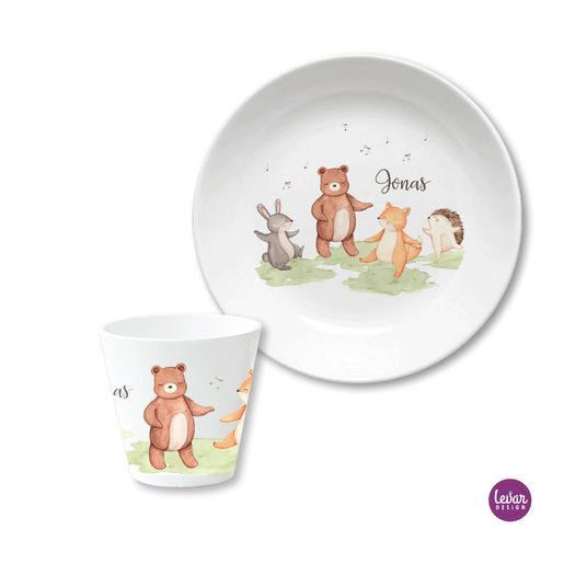 Kindergeschirr Waldtiere personalisiert  | Set mit Namen aus Melamin BPA frei | Artikelnummer: 4881-5355-8766 -2