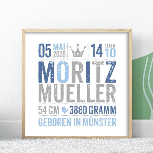 Geburtsanzeige, Poster - Krone  | Personalisierbares Poster zur Geburt & Taufe | Artikelnummer: gedruckkrone