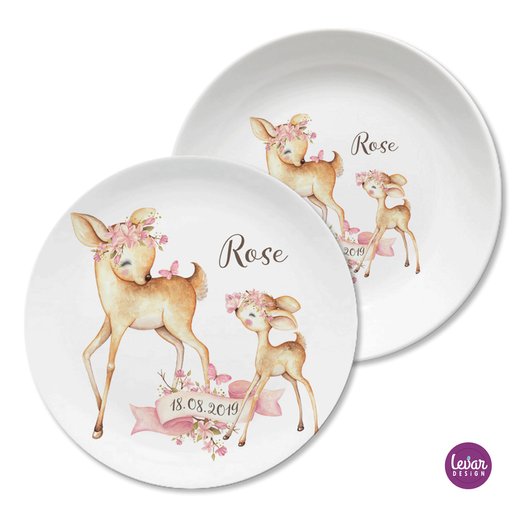 Personalisierter Kinderteller Rehe |  Personalisiertes Kindergeschirr Set, Rehkitz | Artikelnummer: 62199116 -5