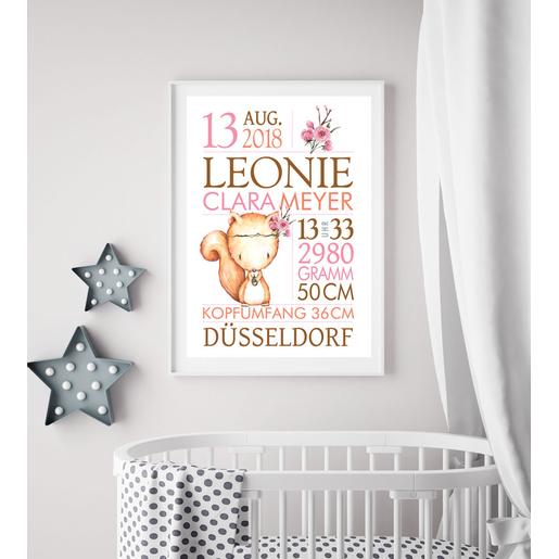 Geburtsanzeige Eichhörnchen  |  Print – Kunstdruck Aquarell  -  personalisiert | Artikelnummer: 75219156 -5