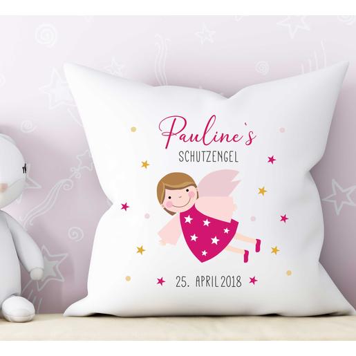 Baby Kissen Schutzengel mit Namen, Geburtsdaten und Füllung  | Weiches Kissen mit Füllung, 2 farbig | Artikelnummer: 4365-0348-7470 -3