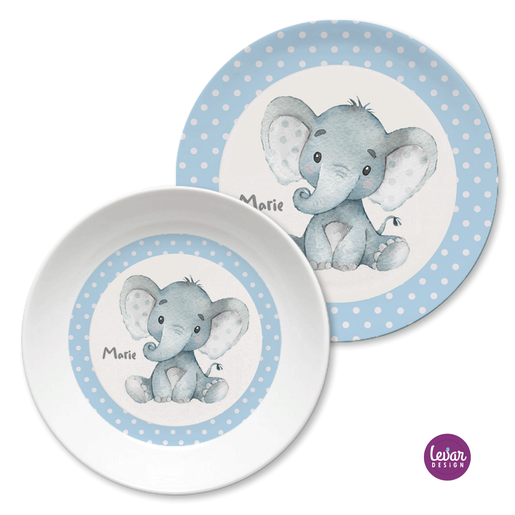 Kindergeschirr Elefantenbaby | Kinderteller mit Namen aus Melamin BPA frei | Artikelnummer: 5310010 -5