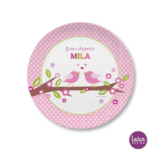 Melaminteller Vögel Dots | Kinderteller mit Namen BPA frei | Artikelnummer: 65984839