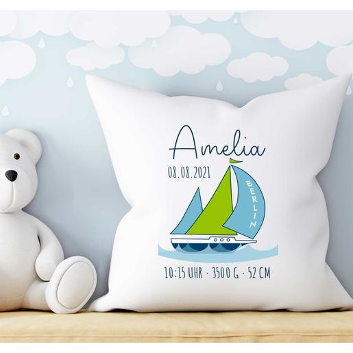 Kissen mit Füllung Segelschiff | Personalisiertes Babykissen | Artikelnummer: 6325-2374-0813 -2