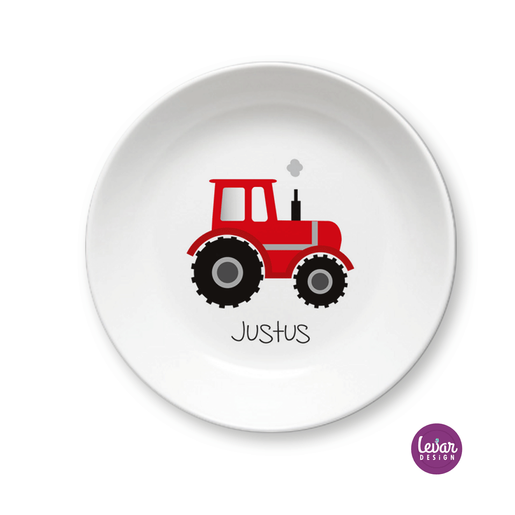Personalisierter Kinderteller, Schale Traktor | Kinderteller mit Namen BPA frei | Artikelnummer: 8166-1280-1225 -4