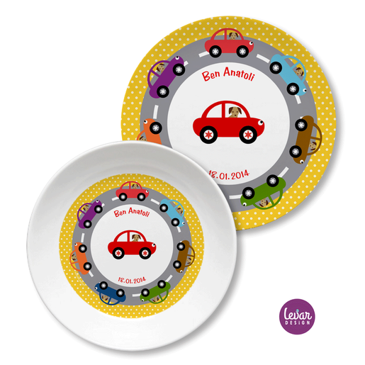 Kindergeschirr Autos personalisiert | Levar Design | Kinderteller mit Namen aus Melamin BPA frei | Artikelnummer: 54153335 -1