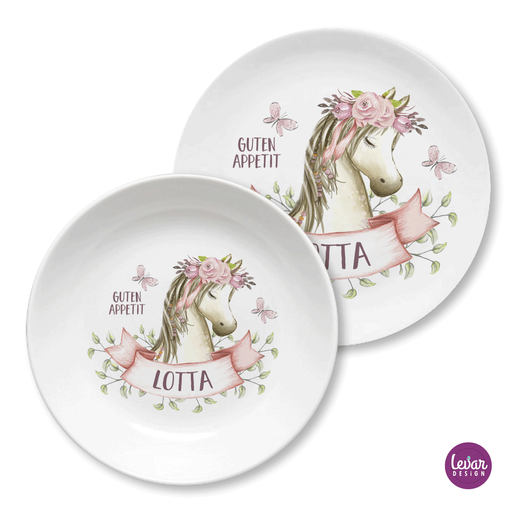 Kinderteller Pferd  | Personalisiertes Kindergeschirr aus Melamin, 2 teilig | Artikelnummer: 51499100 -5 