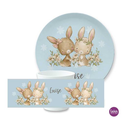 Kindergeschirr Set Hase | Trinkbecher und Dessertteller aus Melamin. BPA frei und hergestellt in Deutschland. | Artikelnummer: 5031-4653-1515 -1