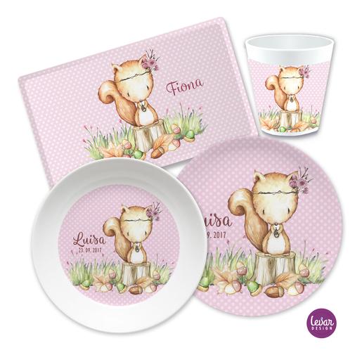 Kindergeschirr Set  Eichhörnchen | Melamingeschirr BPA frei, hergestellt in Deutschland | Artikelnummer: 5353-7481-7674