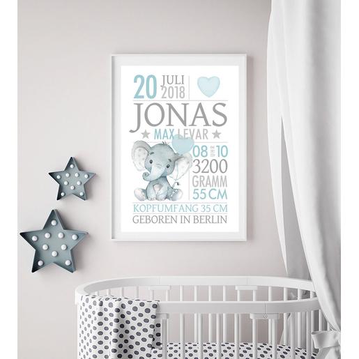 Personalisiertes Geschenk Baby zur Geburt – Taufgeschenk – Elefant | Baby Geschenke zur Geburt | Geburtsanzeige Elefant Namensbild  | Artikelnummer: 76232260 -7