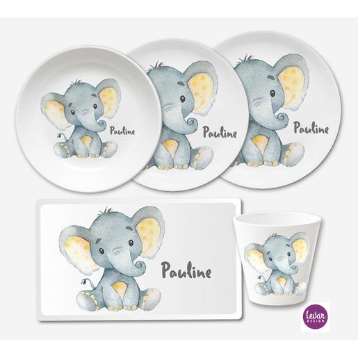 Kindergeschirr Set 5 teilig Elefant | Geschirrset aus Melamin und BPA frei für Kinder | Artikelnummer: 4814-5575-4858 -1