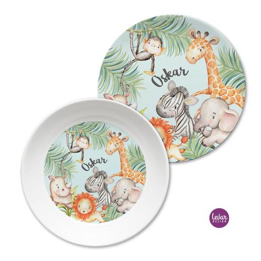 Kinderteller Dschungeltiere | Kindergeschirr aus Melamin, 2 teilig, BPA frei, hergestellt in Deutschland | Artikelnummer: 1147-8814-4645