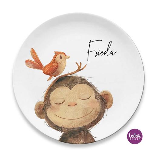 Affe Vogel Kindergeschirr Set  | Kinderteller, Trinkbecher mit Namen aus Melamin BPA frei | Artikelnummer: ki3ersetautos -1