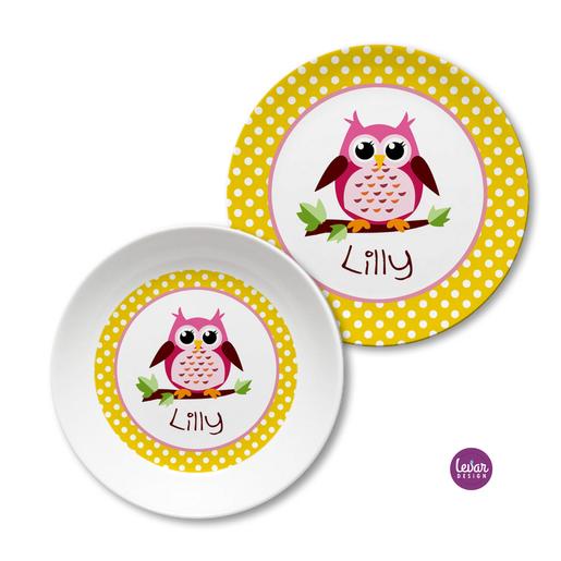Kindergeschirr Eule personalisiert | Levar Design | Kinderteller mit Namen aus Melamin BPA frei | Artikelnummer: 104797071 -5
