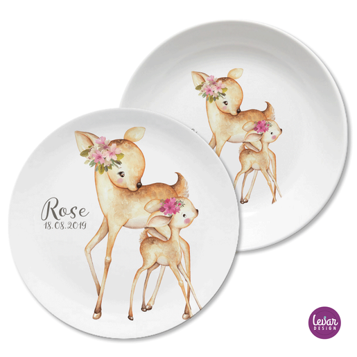 Personalisierter Kinderteller Rehe |  Personalisiertes Kindergeschirr Set, Rehkitz | Artikelnummer: 62199116 -4