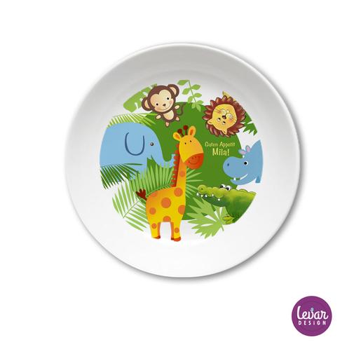 Melaminteller tief/Schale Dschungel | Kinderteller mit Namen BPA frei | Artikelnummer: kitedsch1
