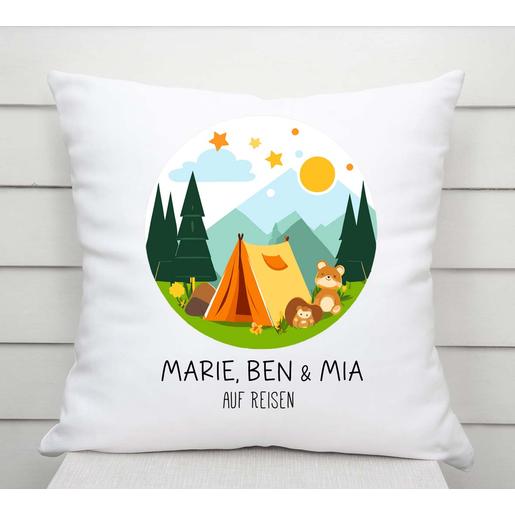 Camping - Deko Kissen mit Namen und Füllung | Weiches Kissen mit Namen personalisiert 40x40cm | Artikelnummer: 5330-6316-5540 -2