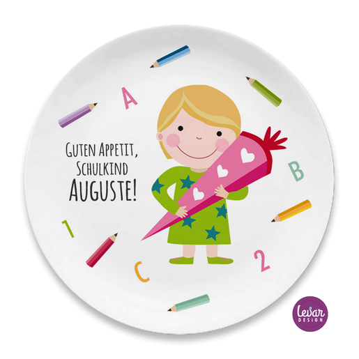 Kinderteller Einschulung Schulkind | Personalisiertes Geschenk zur Einschulung | Schulanfang | Teller zum Schulanfang aus Melamin BPA frei | Artikelnummer: 5142-1500-5375 -1