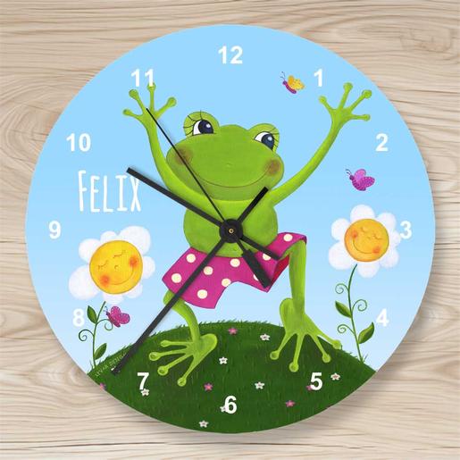 Kinderzimmer Uhr Frosch | Personalisiertes Geschenk zur Geburt oder Taufe | Artikelnummer: 125529755