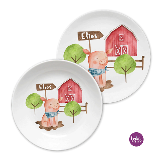 Kindergeschirr Set, Kinderteller Bauernhof | Kinderteller mit Namen aus Melamin BPA frei | Artikelnummer: 52199116 -1