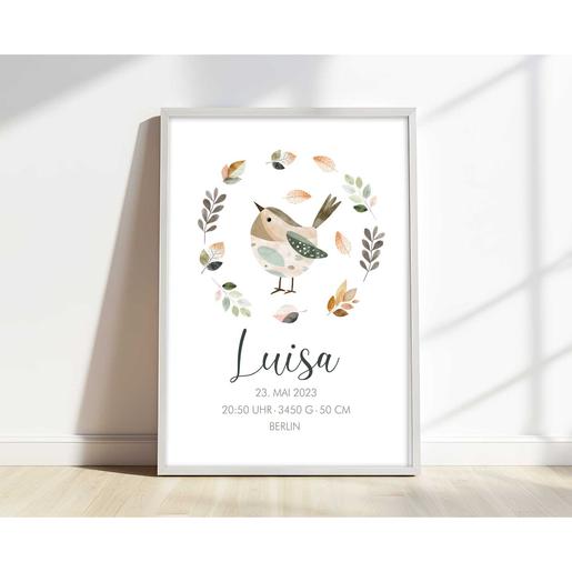 Poster | Vogel | Namensbild mit Geburtsdaten DINA 3 | Artikelnummer: 0283-4710-0020-3