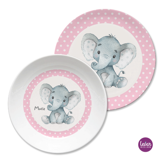 Kindergeschirr Set Elefant | Kinderteller, Trinkbecher mit Namen aus Melamin BPA frei | Artikelnummer: 0217-6724-5880 -3