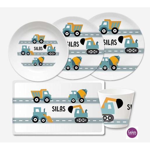 Autos Kindergeschirr Kinderteller personalisiert | Geschirrset aus Melamin und BPA frei für Kinder | Artikelnummer: 1523-3087-3051