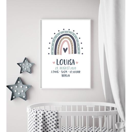 Baby Poster zur Geburt Taufe - Regenbogen | Namensbild Geschenk zur Geburt und Taufe | Artikelnummer: 0556-3286-2447 -1
