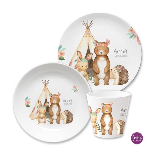 Kindergeschirr Set Woodland | 3teiliges Geschirrset aus Melamin und BPA frei für Kinder | Artikelnummer: 4136-3635-5140 -3