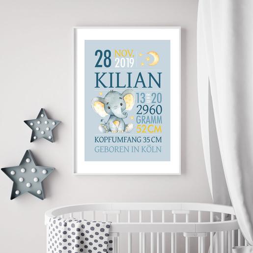 Personalisiertes Geschenk Baby zur Geburt – Taufgeschenk – Elefant | Baby Geschenke zur Geburt | Geburtsanzeige Elefant Namensbild  | Artikelnummer: 76232260 -10