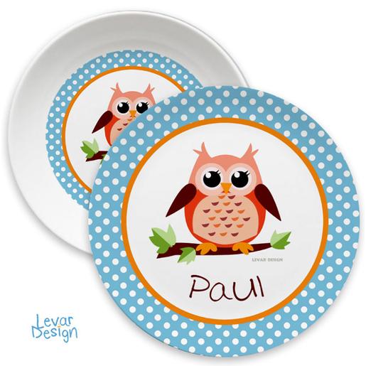 Kindergeschirr Eule personalisiert | Levar Design | Kinderteller mit Namen aus Melamin BPA frei | Artikelnummer: 104797071 -1