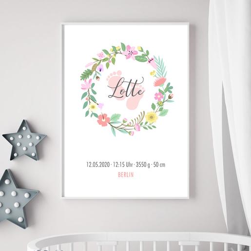 Personalisiertes Geburtsposter | Blumenkranz | Personalisiertes Geburtsposter, Namensbild, Babyposter | Artikelnummer: 1048-2338-4368 -1