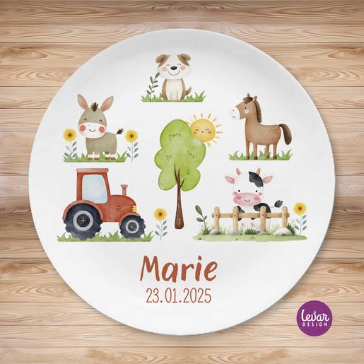 Bauernhof | Kindergeschirr Set | Taufgeschenk | Kinderteller  | Hochwertiges Melamingeschirr BPA frei | Artikelnummer: 4556-6011-2532 -6