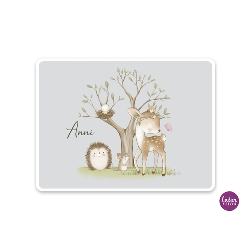 Tischset, Platzdeckchen, Waldtiere | Zauberhaftes Tischset mit Namen personalisiert, abwischbar | Artikelnummer: 2680-0081-7287 -9
