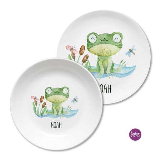 Frosch - personalisiertes Kindergeschirr  | Kinderteller mit Namen aus Melamin, BPA frei | Artikelnummer: 5625-4547-8444 -1