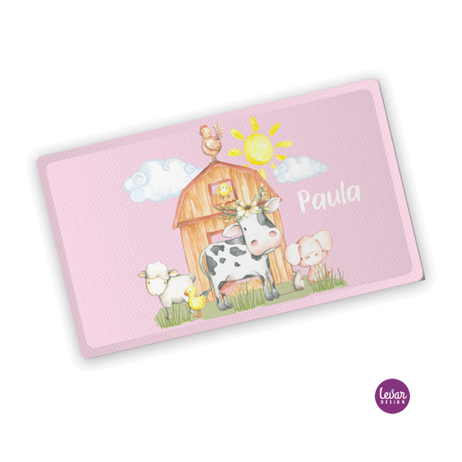 Frühstücksbrettchen Bauernhof Kuh | Kinder Brettchen mit Namen aus Melamin BPA frei | Artikelnummer: 7518-7661-7757 -2