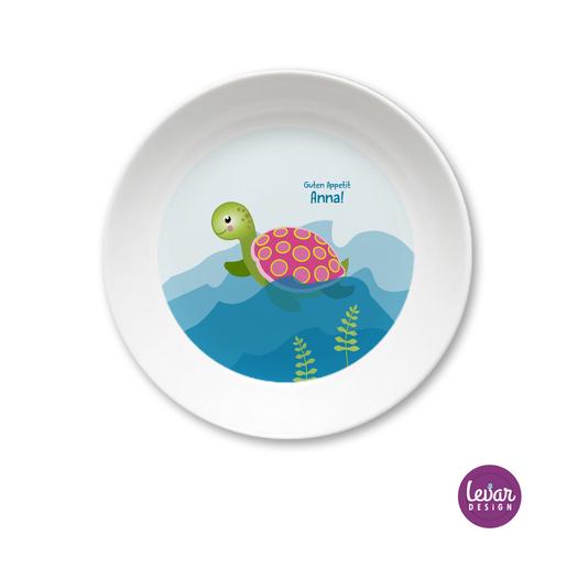 Melaminteller tief/Schale Schildkröte | Kinderteller mit Namen BPA frei | Artikelnummer: kitekroe1 -2