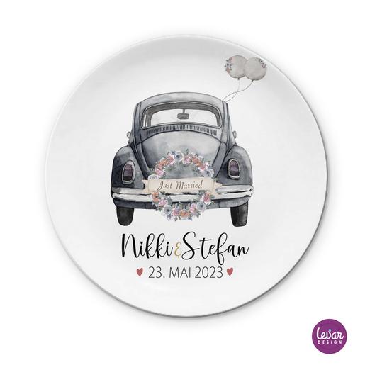 Hochzeitsteller Auto personalisiert | Zauberhafter Teller mit Namen aus Melamin, BPA frei und hergestellt in Deutschland | Artikelnummer: 7516-8463-8761 12