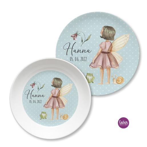 Kinderteller Set, Feenwelt | Kindergeschirr mit Namen aus Melamin BPA frei | Artikelnummer: 4572-0848-3675 -6