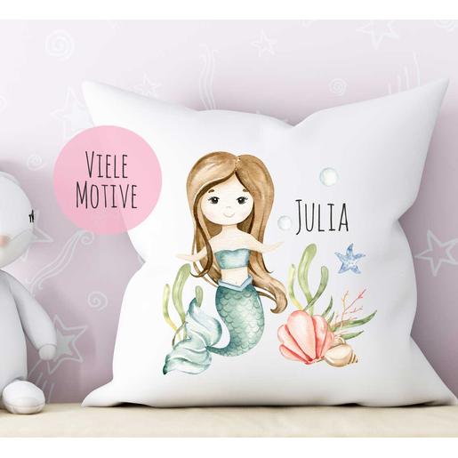 Kissen | Meerjungfrau  | Weiches Kissen mit Füllung personalisiert, 2 farbig | Artikelnummer: 0824-7001-3232